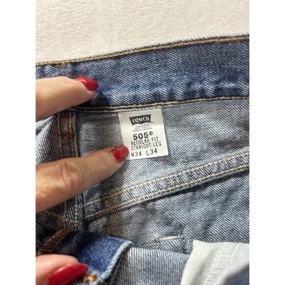 Vintage Levis 505 Jeans Mens 34x34 Red Tab Denim Reg fit Straight Leg WORN - Picture 3 of 7